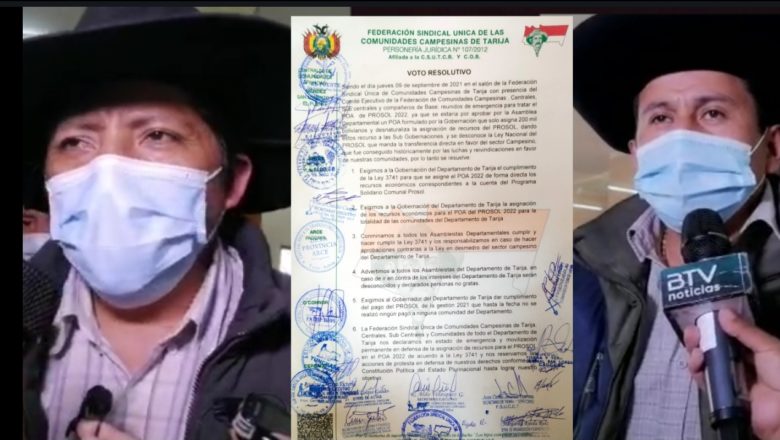 Tarija: Campesinos se declaran en emergencia, exigen asignación de recursos para el Prosol en el POA 2022, no descartan bloqueos de caminos