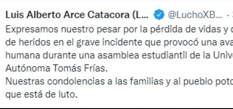 𝗣𝗿𝗲𝘀𝗶𝗱𝗲𝗻𝘁𝗲 𝗟𝘂𝗶𝘀 𝗔𝗿𝗰𝗲 𝗲𝘅𝗽𝗿𝗲𝘀𝗮 𝘀𝘂 𝗽𝗲𝘀𝗮𝗿 𝗽𝗼𝗿 𝗲𝗹 𝗳𝗮𝗹𝗹𝗲𝗰𝗶𝗺𝗶𝗲𝗻𝘁𝗼 𝗱𝗲 𝗲𝘀𝘁𝘂𝗱𝗶𝗮𝗻𝘁𝗲𝘀 𝗱𝗲 𝗹𝗮 𝗨𝗻𝗶𝘃𝗲𝗿𝘀𝗶𝗱𝗮𝗱 𝗔𝘂𝘁ó𝗻𝗼𝗺𝗮 𝗧𝗼𝗺á𝘀 𝗙𝗿í𝗮𝘀