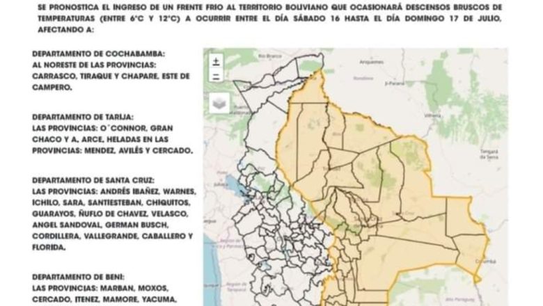Tarija: Senamhi anuncia descenso de temperaturas de 6° y 12° este fin de semana