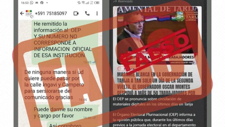 Suplantación: Usaron el nombre del OEP de Tarija para manipular a los medios de comunicación